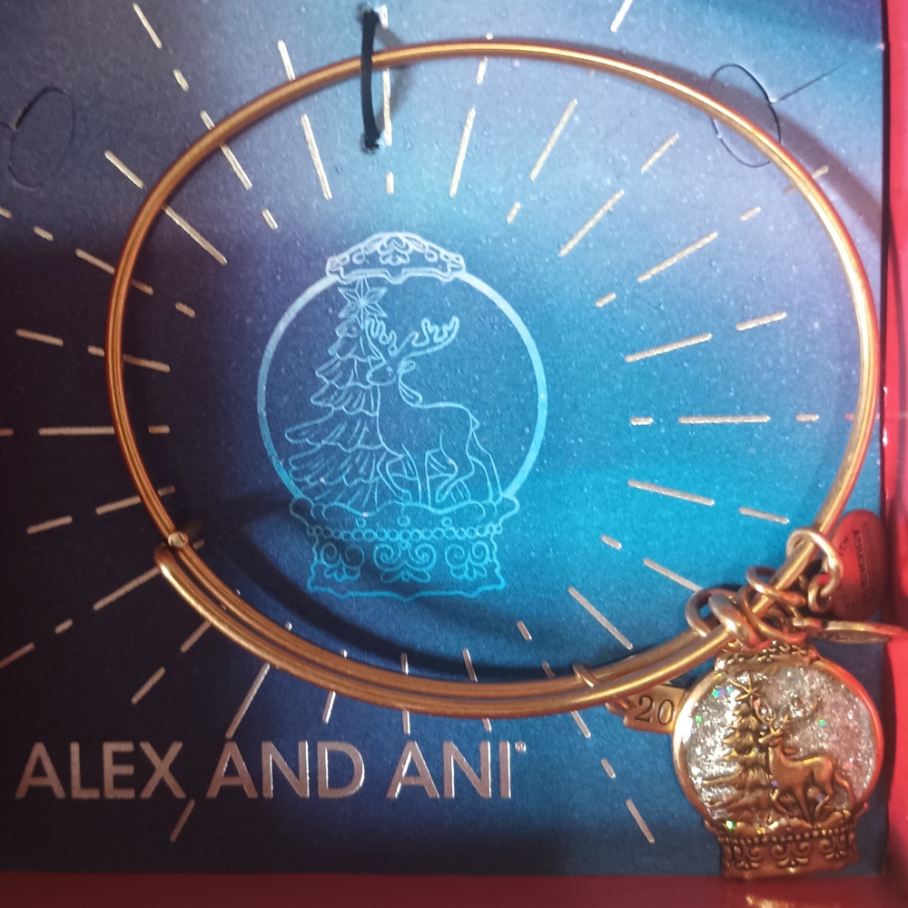 Alex and Ani Gold Reindeer Charm Bangle